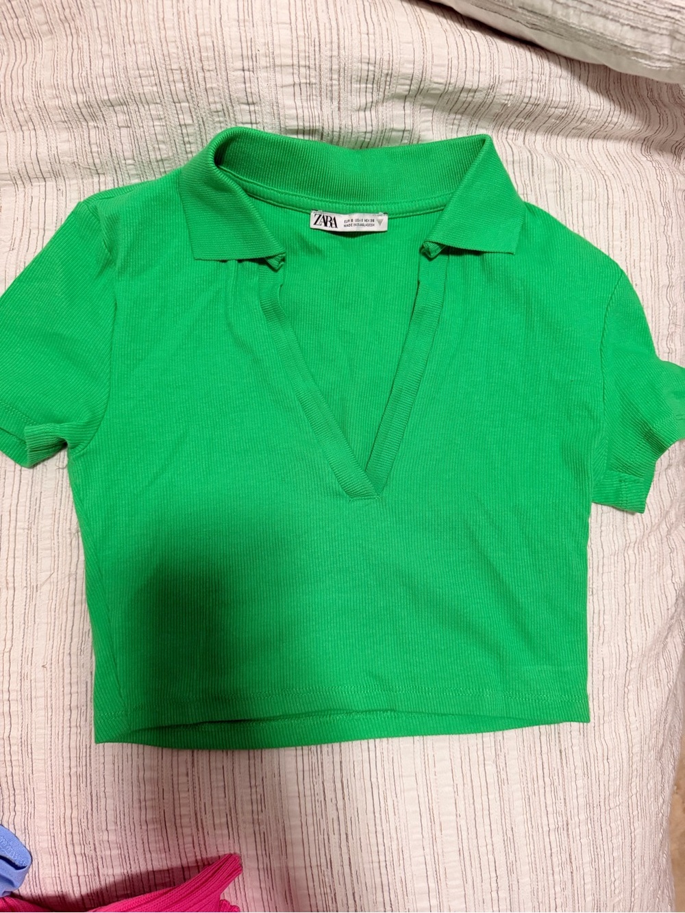 ZARA Vibrant Green Ribbed Polo Crop Top